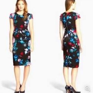 Betsey‎ Johnson Women's Black Floral Dress Sz 4 Cap Sleeve Sheath Style